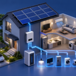 How a 10kWh home battery works with solar panels, hybrid inverter, utility grid, and household appliances